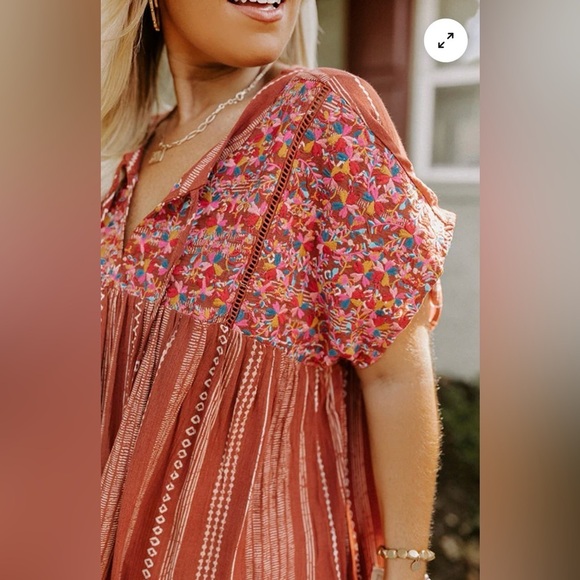 SAVANNA JANE EMBROIDERED BOHO TOP V- NECK SHOULDER SLEEVES SIZE 1X - Picture 4 of 12